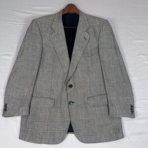 Vintage Burberry’s Silk Blazer 42R Sport Coat Houndstooth Windowpane Black White